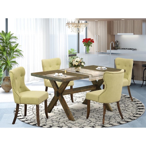 East West Furniture 5 Piece X-Style Dining Room Set - Distressed Jacobean X776SI737-5 - main